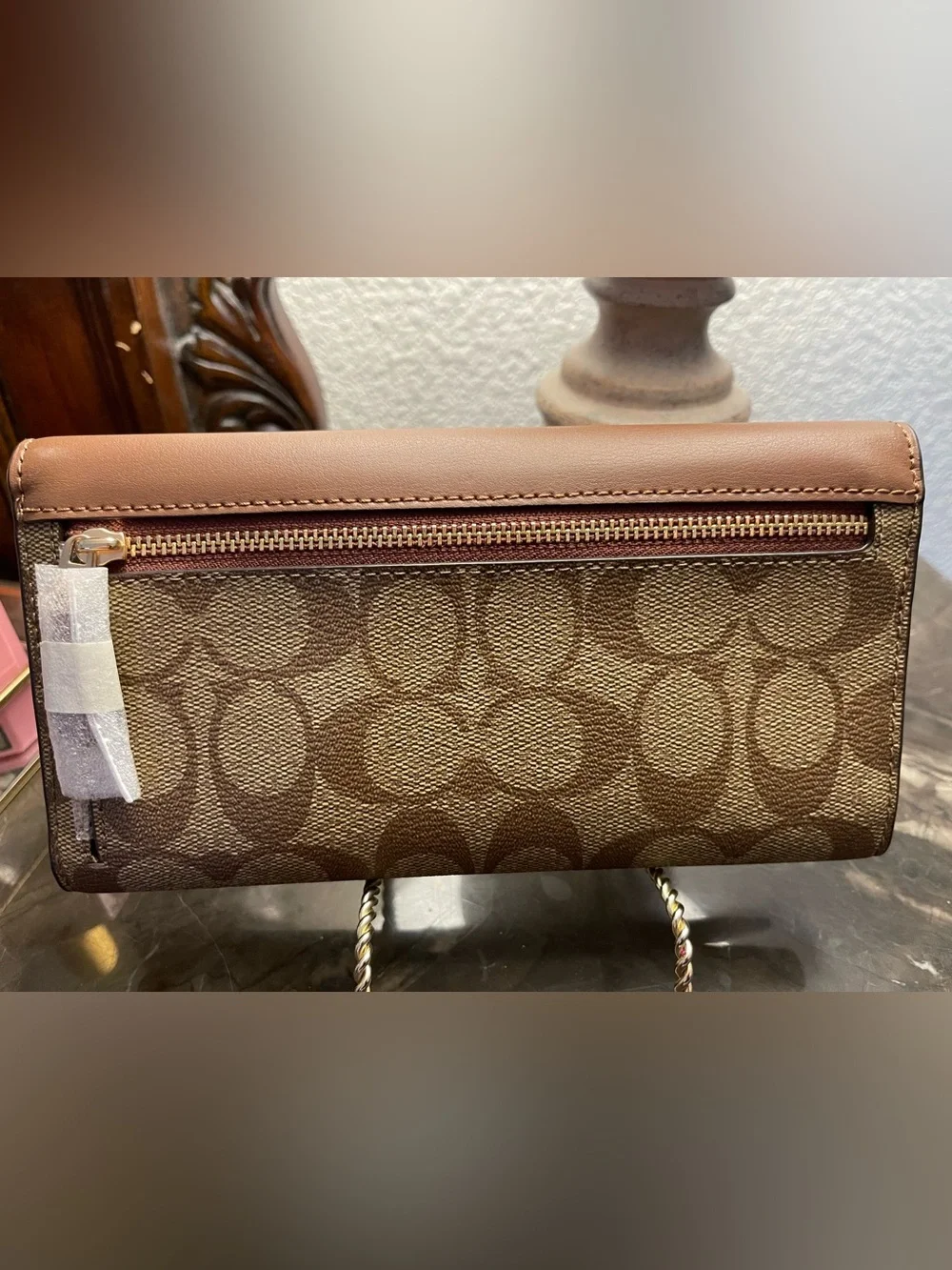 Coach Tan Leather Wallet with Gold Logo